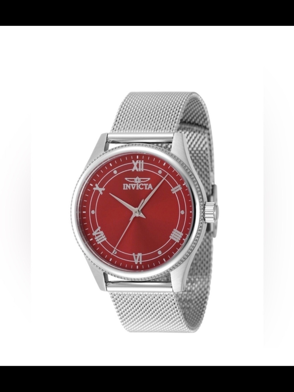 Invicta Silver Mesh Watch with Red Dial